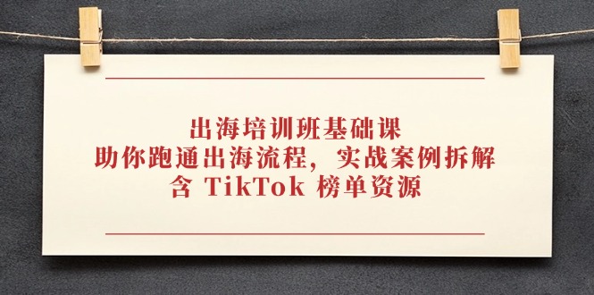 出海培训班基础课，助你跑通出海流程，实战案例拆解，含 TikTok 榜单资源-数码之翼