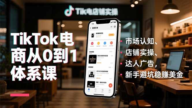 TikTok电商从0到1体系课，市场认知、店铺实操、达人广告，新手避坑稳赚美金-数码之翼