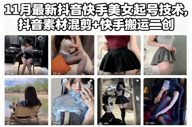11月最新抖音快手美女起号技术，抖音素材混剪+快手搬运二创-数码之翼
