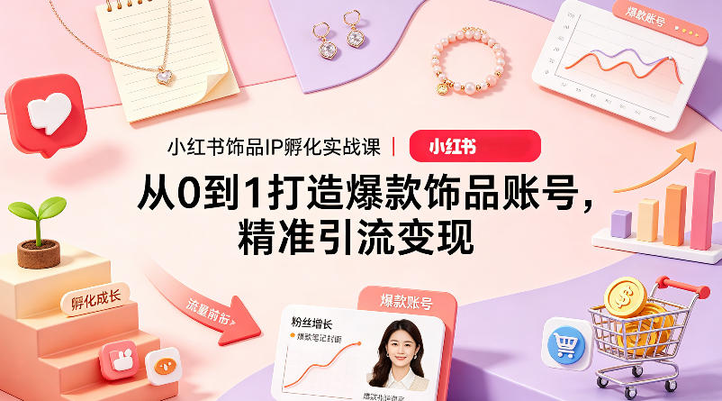 小红书饰品IP孵化实战课｜从0到1打造爆款饰品账号，精准引流变现-数码之翼