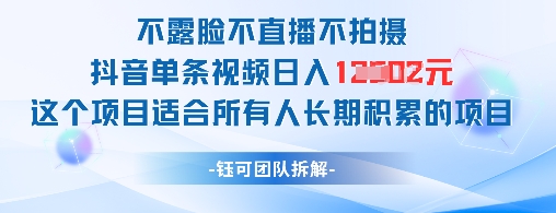 不露脸不直播不拍摄抖音单条视频日入1k+这个项目适合所有人长期积累的项目-数码之翼