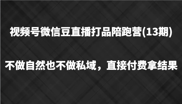 视频号微信豆直播打品陪跑(13期)，不做不自然流不做私域，直接付费拿结果-数码之翼