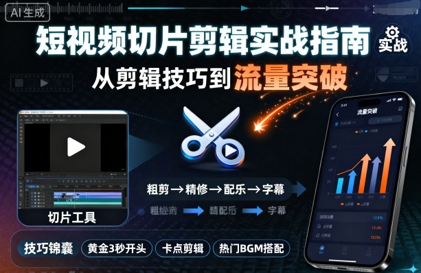 短视频切片剪辑实战指南，从剪辑技巧到流量突破-数码之翼