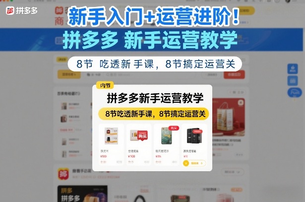 新手入门+运营进阶!拼多多新手运营教学,8节吃透新手课,8节搞定运营关-数码之翼