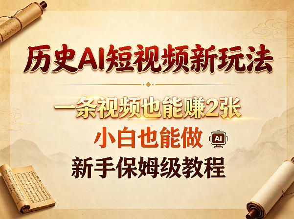 历史AI短视频新玩法，一条视频也能賺2张，小白也能做，新手保姆级教程-数码之翼