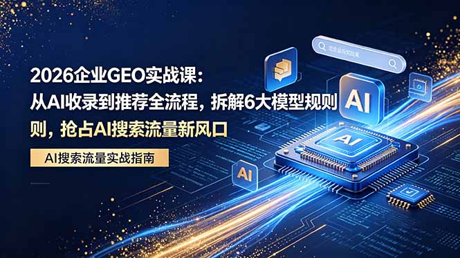 2026 企业GEO实战课：从AI收录到推荐全流程，拆解6大模型规则，抢占 AI 搜索流量新风口-数码之翼
